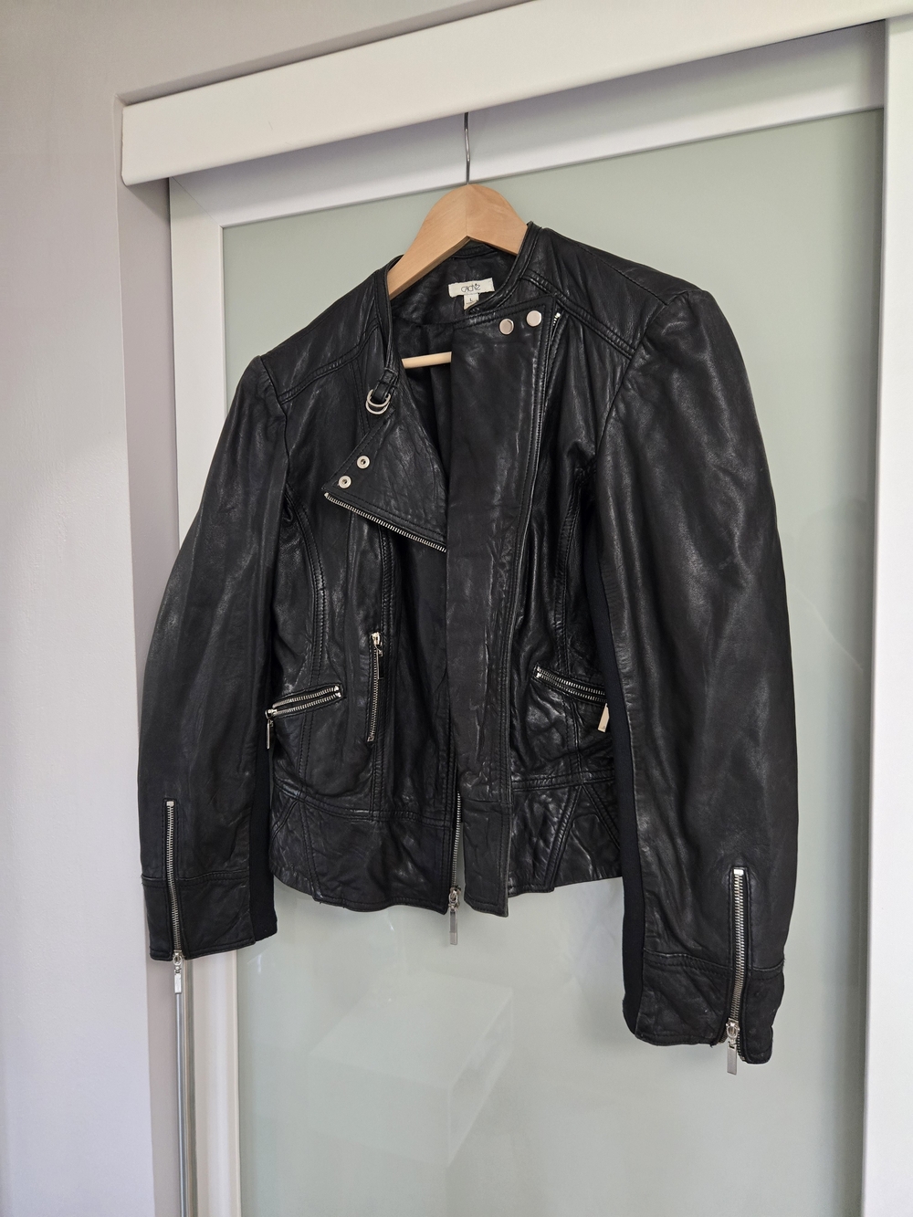 Cache Black Leather Moto Jacket Size Large